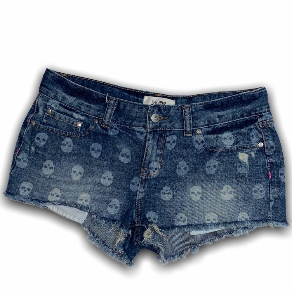 PINK Victoria’s Secret Skull Print Denim Shorts 6